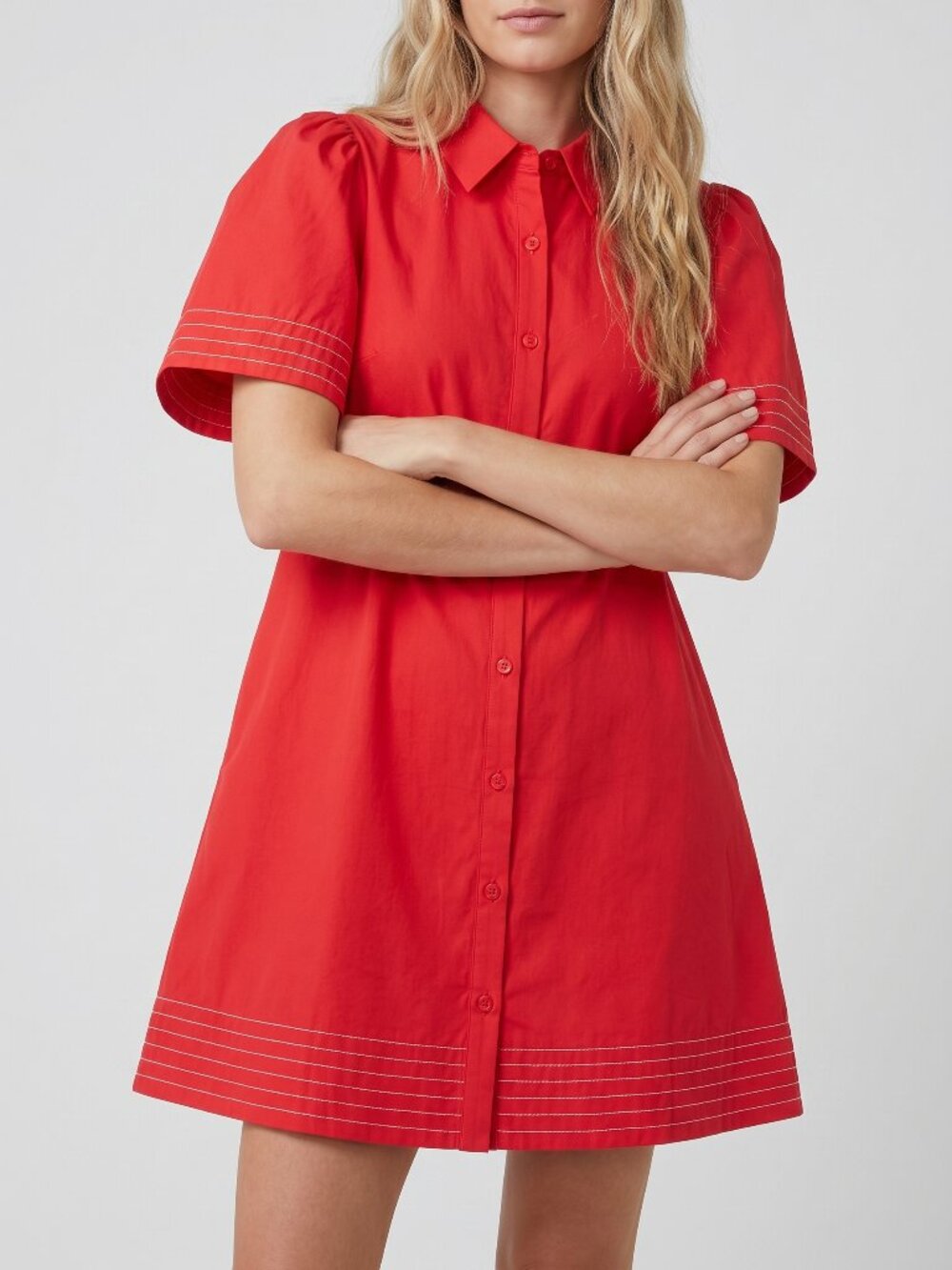 Women’s Cotton Coral Button Down Shirt Dress Short Sleeve Collared Mini Pocket - Picture 4 of 5